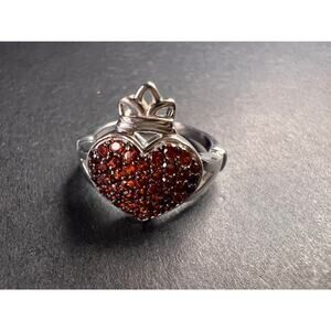 NEW Garnet claddagh ring in rhodium over sterling silver size 7